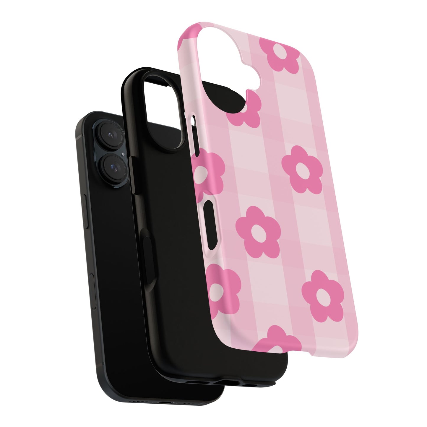 Flower Power Phone Case, Cute Floral Phone Cover, Pink Checkered Cell Phone Case, Durable Designer Cases, Gift for Her