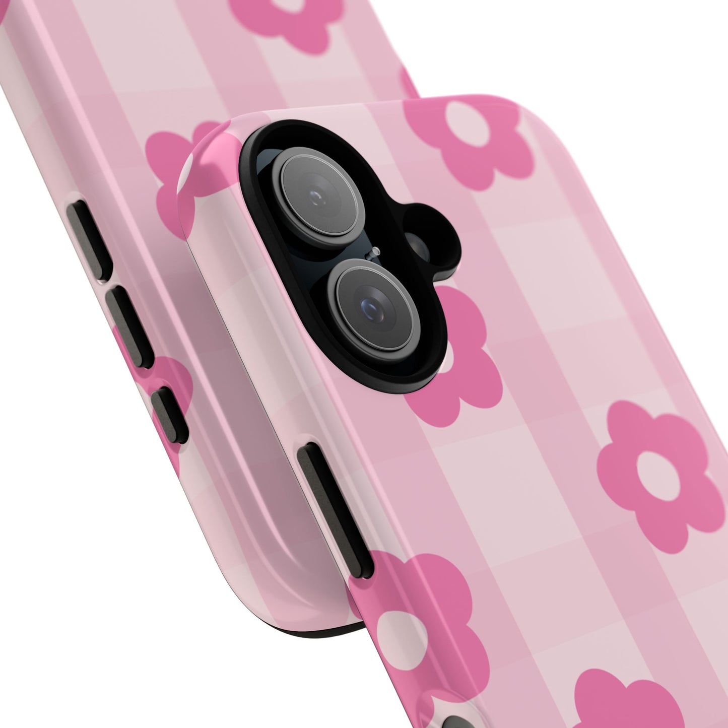 Flower Power Phone Case, Cute Floral Phone Cover, Pink Checkered Cell Phone Case, Durable Designer Cases, Gift for Her