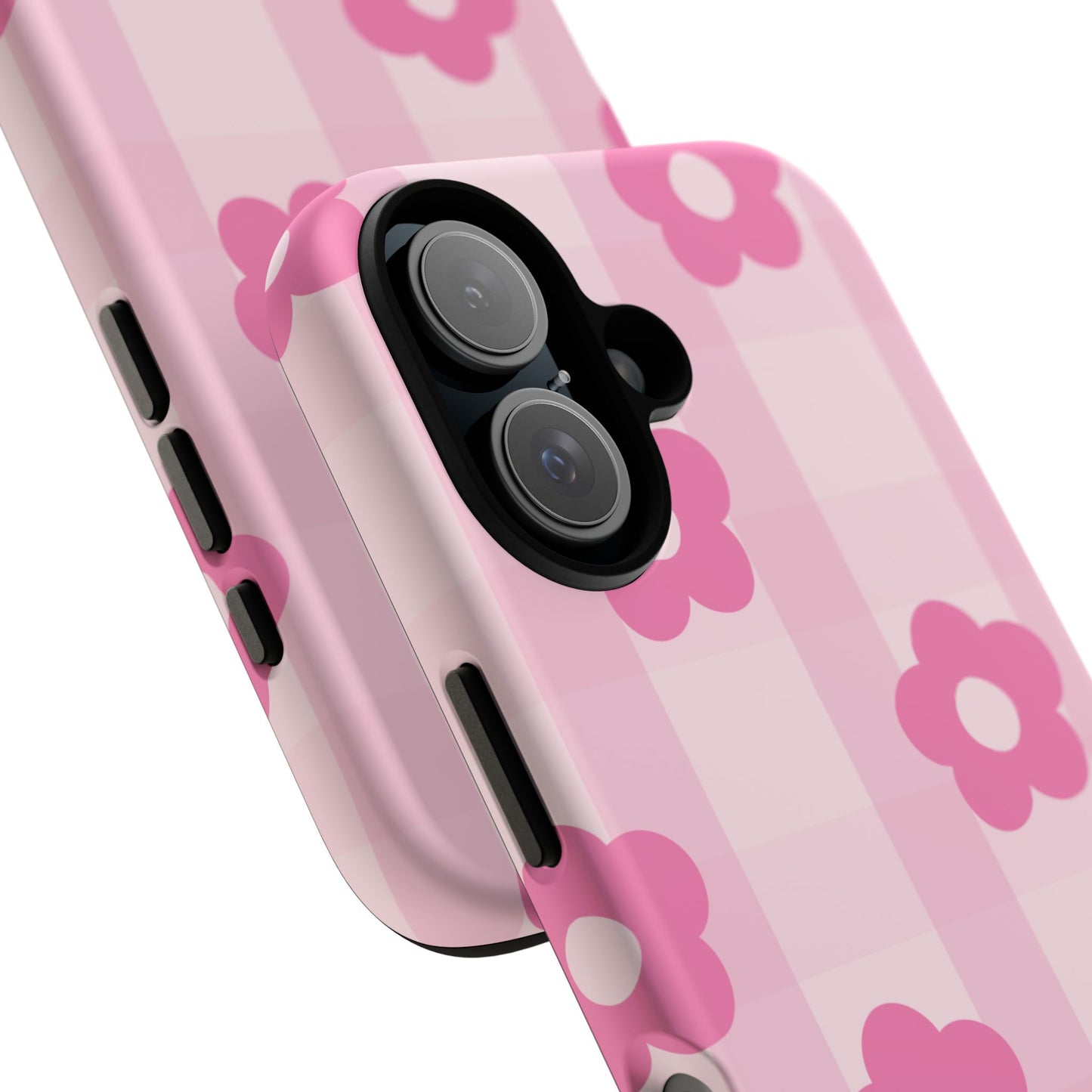 Flower Power Phone Case, Cute Floral Phone Cover, Pink Checkered Cell Phone Case, Durable Designer Cases, Gift for Her
