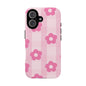 Flower Power Phone Case, Cute Floral Phone Cover, Pink Checkered Cell Phone Case, Durable Designer Cases, Gift for Her