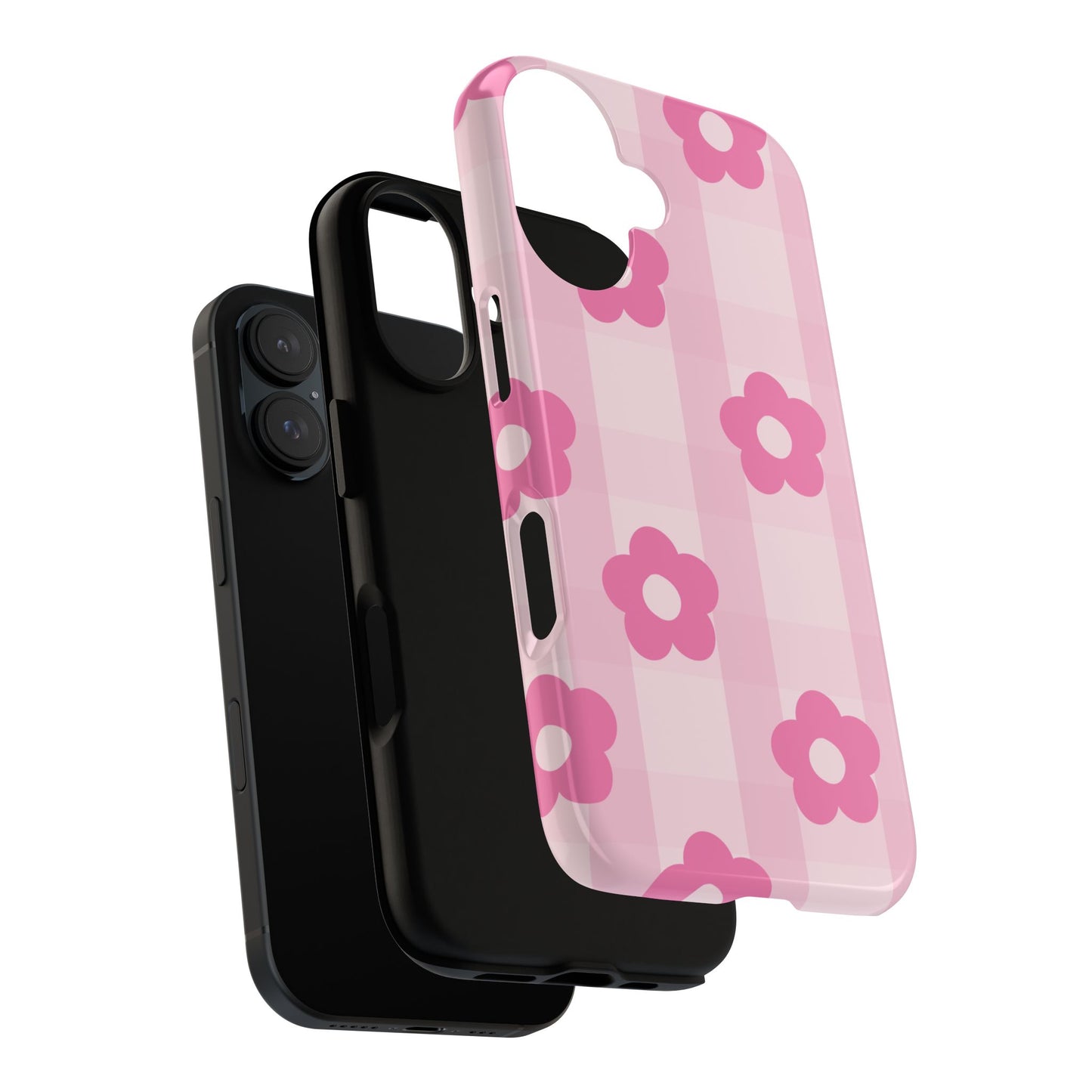 Flower Power Phone Case, Cute Floral Phone Cover, Pink Checkered Cell Phone Case, Durable Designer Cases, Gift for Her